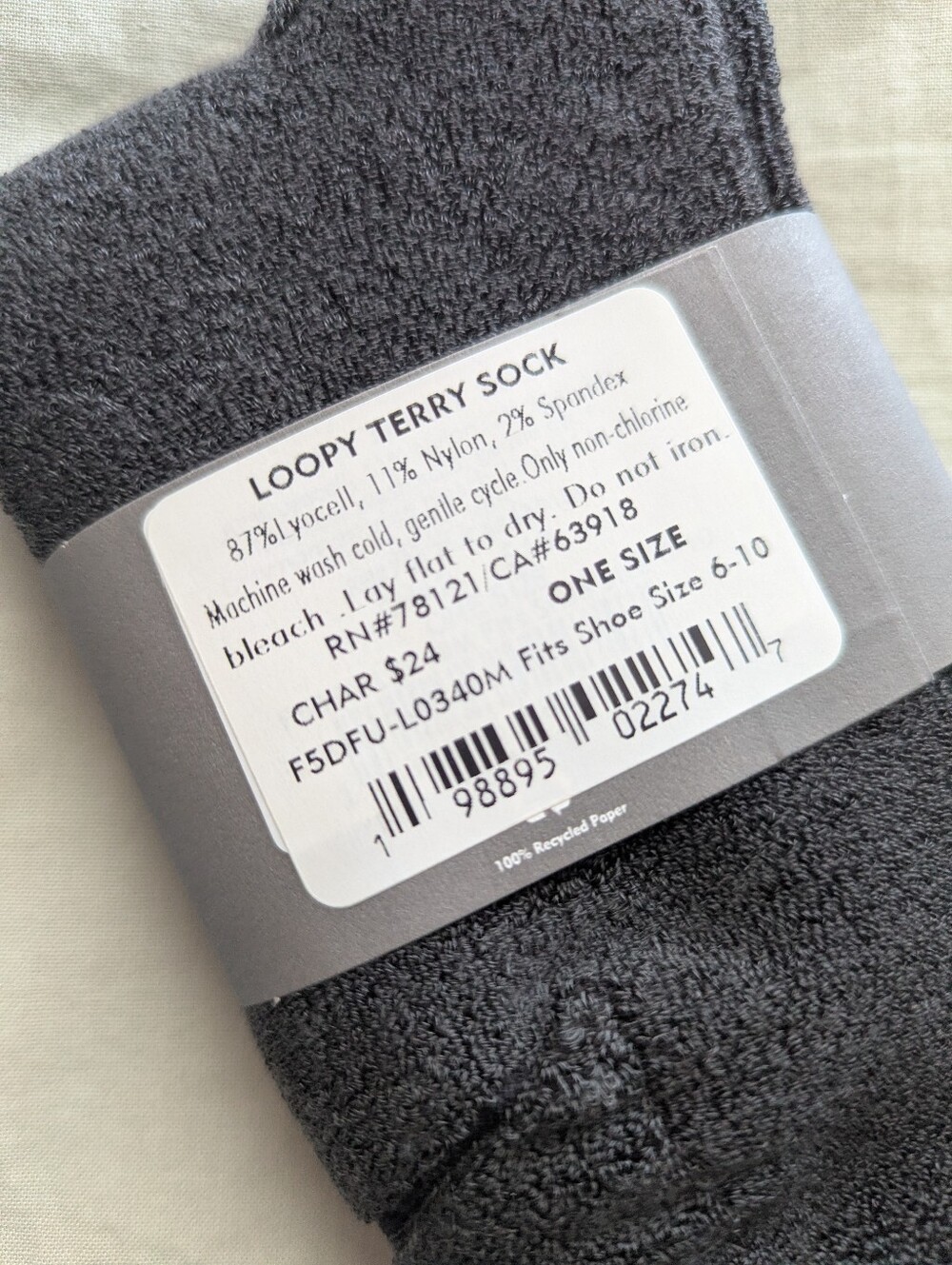 Eileen Fisher Loopy Terry Crew Socks - Charcoal - Picture 3 of 4